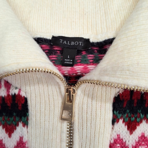 Talbots~NWOT~Joyful Fair Isles~Womens~Ivory~Zip Cardigan~MSRP $100~Size Large - Picture 4 of 8